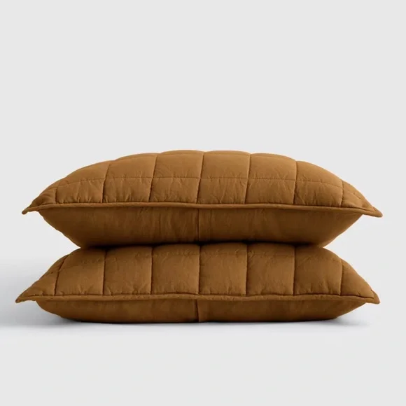 Quince | Bedding | Nwt Quince European Linen Box Quilted Sham Set Standard  Tobacco 7684